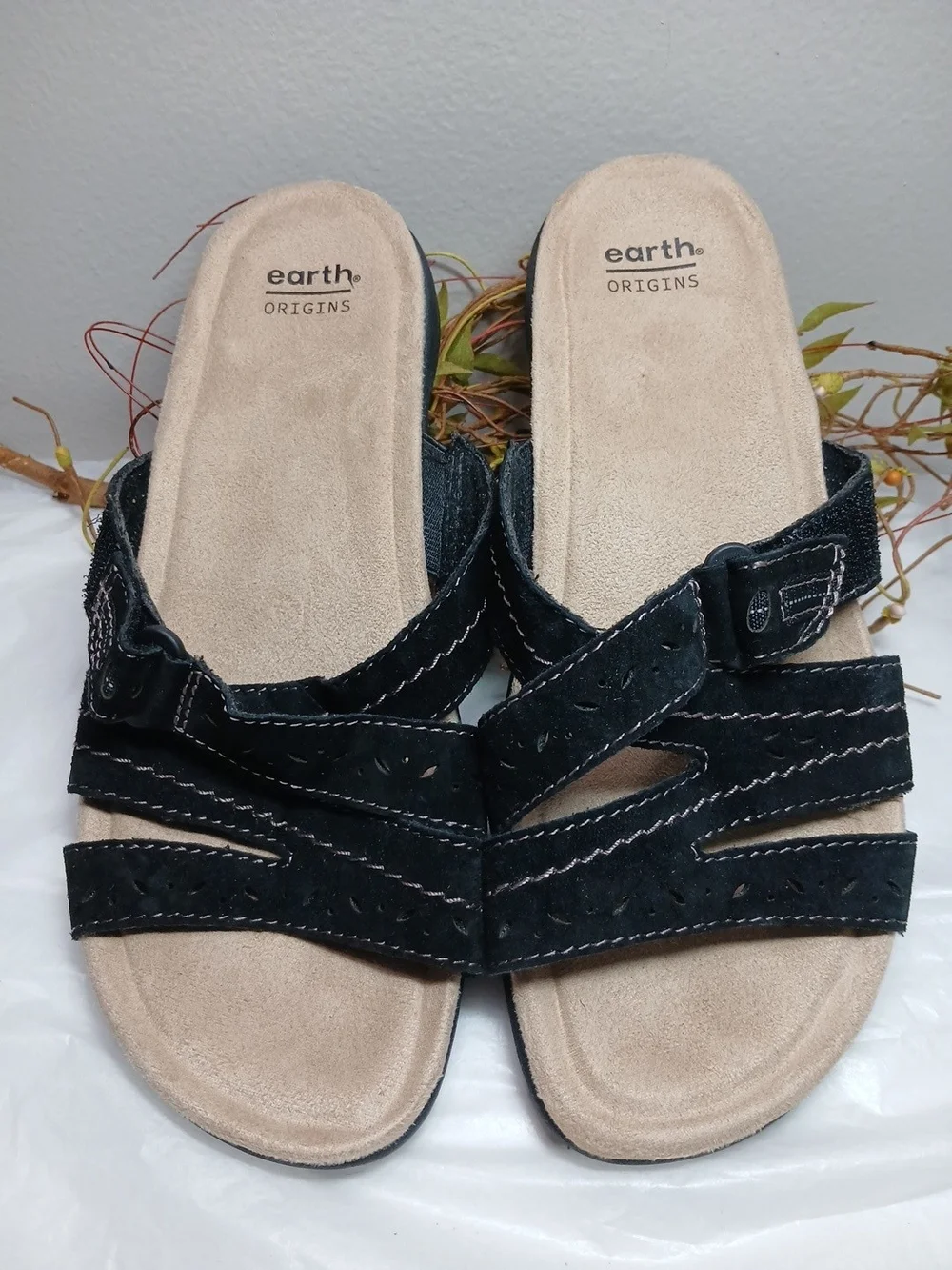 Earth Origins Black Suede Slide Sandals